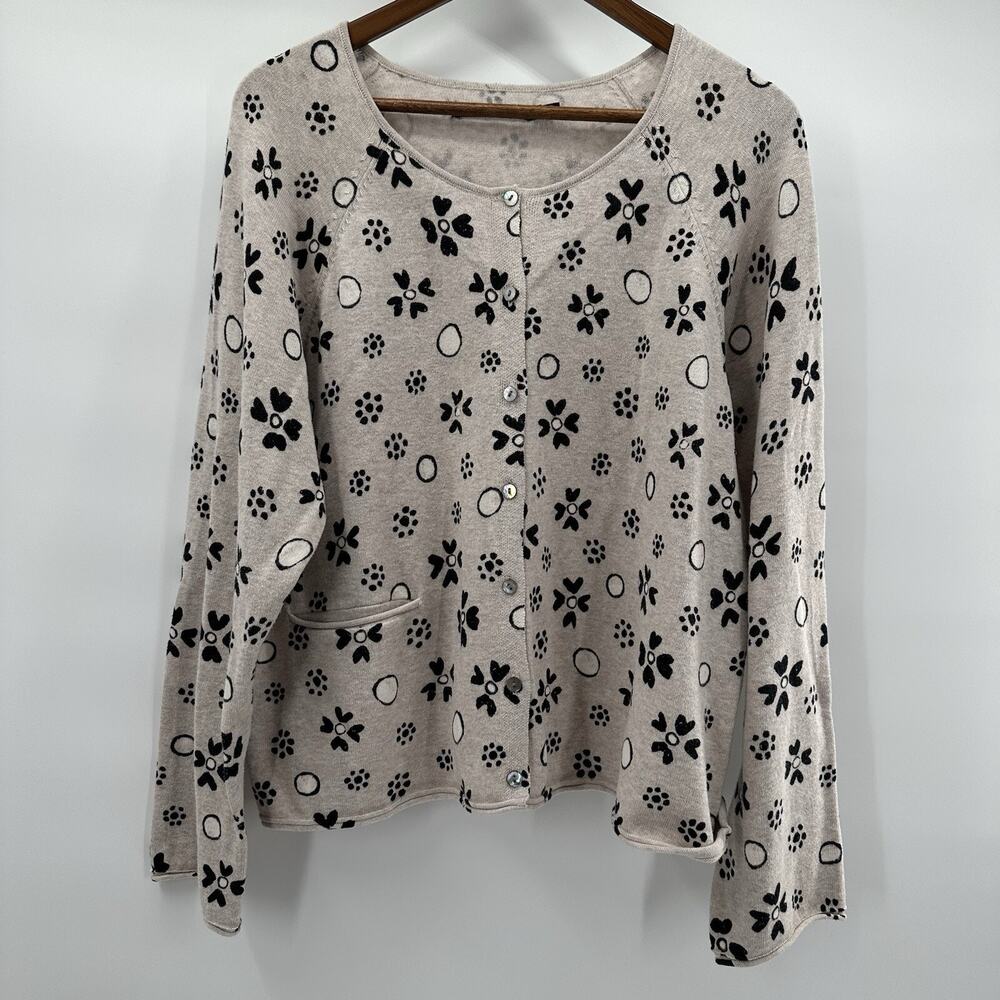 Gudrun Sjoden Sweater Womens XL Beige Button Printed Cardigan Minimalist‎